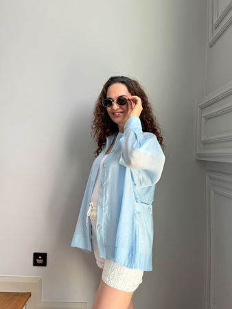 Bebe Mavisi Eteği Oval Sırt Düğmeli Gömlek