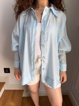 Bebe Mavisi Eteği Oval Sırt Düğmeli Gömlek