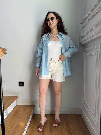 Beyaz İçi Astarlı Güpür Şort