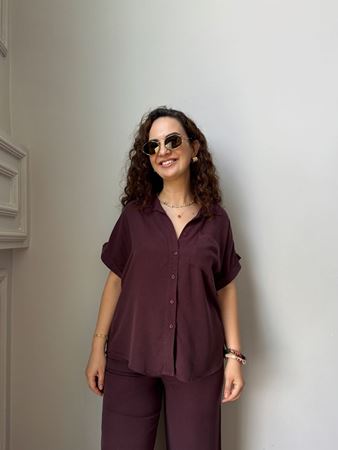 Mürdüm Gömlek Pantolon Takım