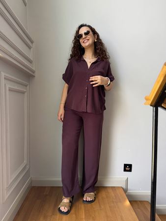 Mürdüm Gömlek Pantolon Takım
