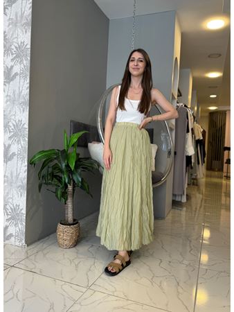 Yeşil Beli Lastikli Kırışık Etek