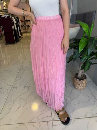Pembe Beli Lastikli Kırışık Etek