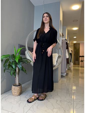 Siyah Beli Kuşaklı Maxi Boy Elbise