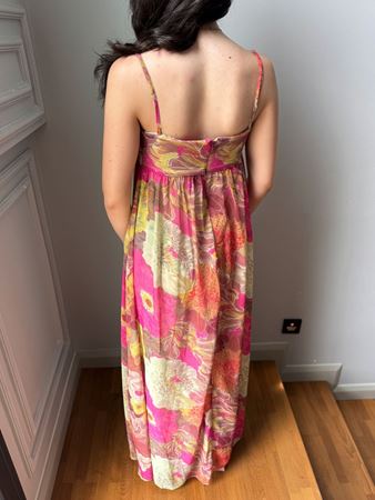 Pembe İnce Askılı Çiçek Baskılı Tül Elbise