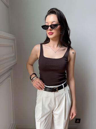 Kahverengi Kalın Askılı Kendinden Fitilli Atlet