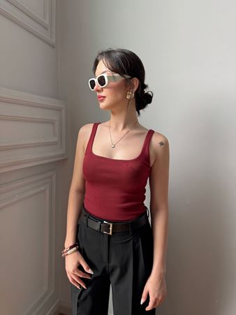 Bordo Kalın Askılı Kendinden Fitilli Atlet