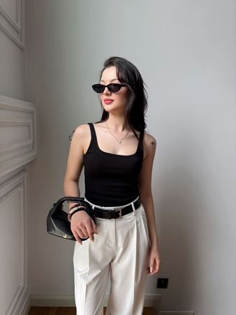 Siyah Kalın Askılı Kendinden Fitilli Atlet