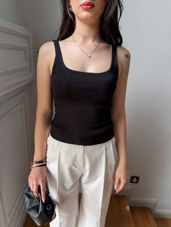 Siyah Kalın Askılı Kendinden Fitilli Atlet