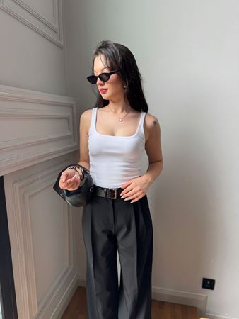 Beyaz Kalın Askılı Kendinden Fitilli Atlet