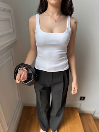 Beyaz Kalın Askılı Kendinden Fitilli Atlet