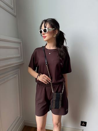 Acı Kahverengi Modal Kumaş Şort T-Shirt Takım