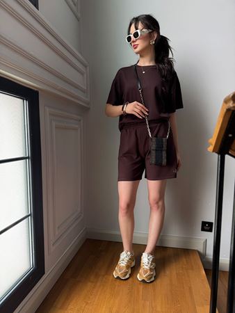 Acı Kahverengi Modal Kumaş Şort T-Shirt Takım