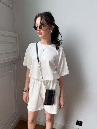 Ekru Modal Kumaş Şort T-Shirt Takım
