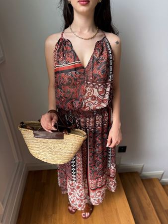 Kiremit Rengi Beli Gipeli Şifon Elbise