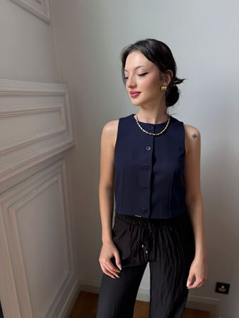 Lacivert Bisiklet Yaka Yelek