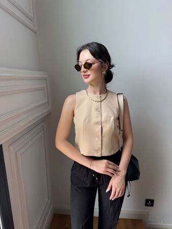 Taş Rengi Bisiklet Yaka Yelek