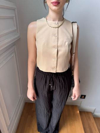 Taş Rengi Bisiklet Yaka Yelek