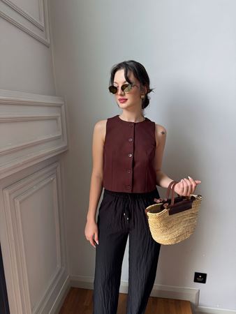 Kahverengi Bisiklet Yaka Yelek