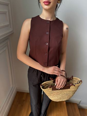 Kahverengi Bisiklet Yaka Yelek