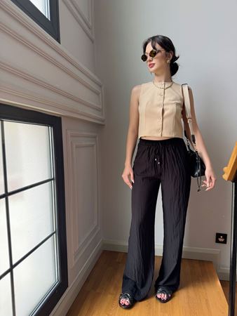 Siyah Tensel Palazzo Pantolon