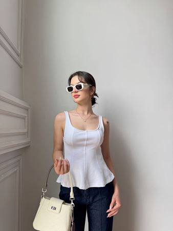 Beyaz Kalın Askılı Peplum Bluz