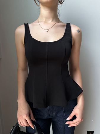 Siyah Kalın Askılı Peplum Bluz