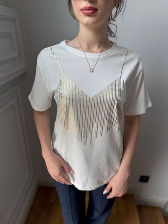 Beyaz Gold Baskılı T-Shirt
