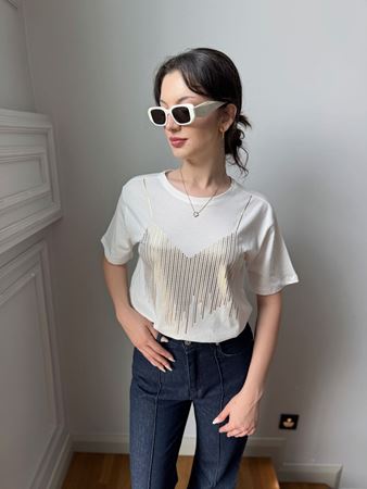 Beyaz Gold Baskılı T-Shirt