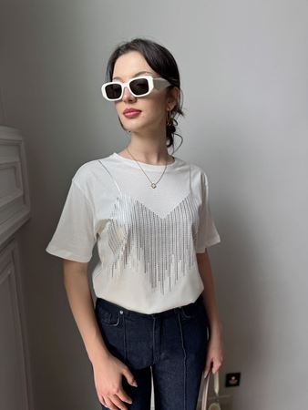 Beyaz Silver Baskılı T-Shirt