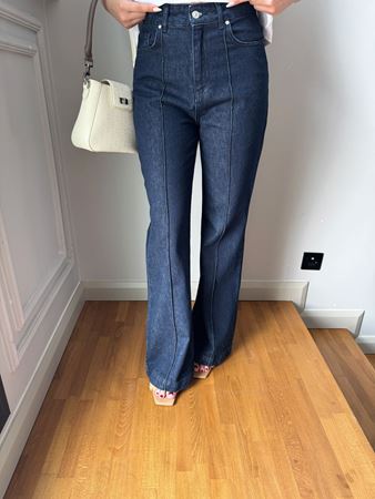 Lacivert Çimalı Straight Jean