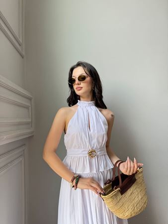 Beyaz Halter Yaka Etek Bluz Takım