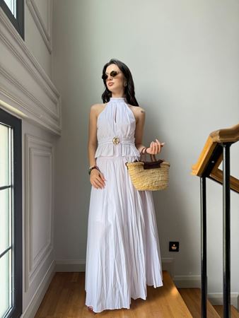 Beyaz Halter Yaka Etek Bluz Takım