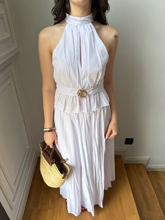 Beyaz Halter Yaka Etek Bluz Takım