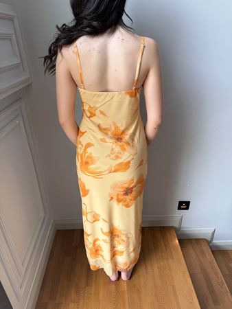 Sarı Çiçekli İnce Askılı Şifon Elbise