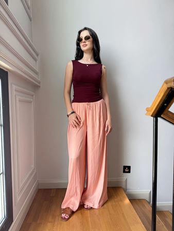 Somon Dökümlü Saten Pantolon