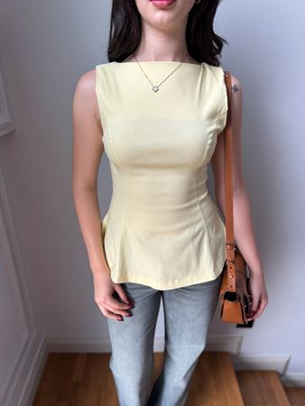 Sarı Sıfır Kol Peplum Bluz