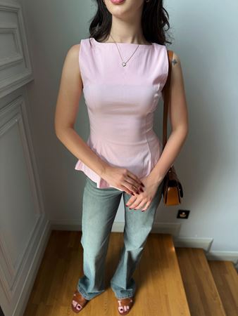 Pembe Sıfır Kol Peplum Bluz