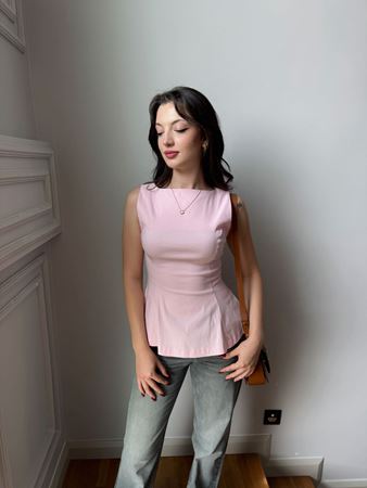 Pembe Sıfır Kol Peplum Bluz