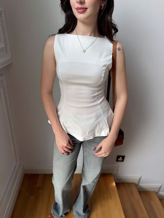 Ekru Sıfır Kol Peplum Bluz