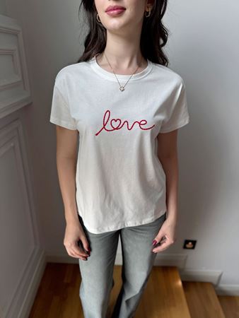Ekru Love Nakışlı T-Shirt