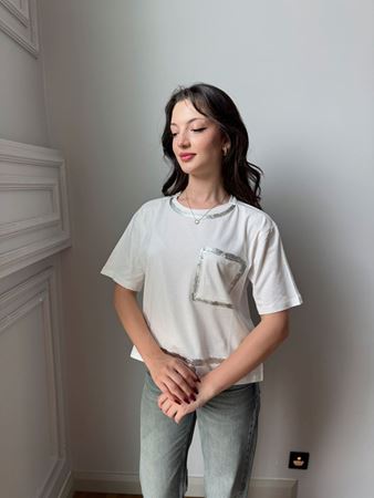 Ekru Silver Yaldızlı T-Shirt