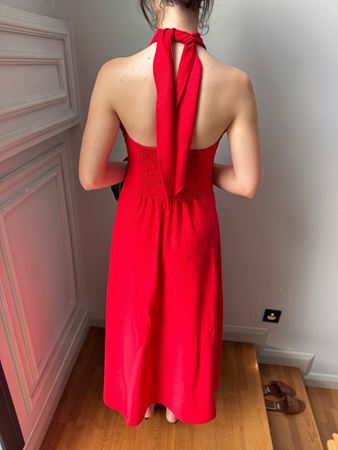 Kırmızı Boyundan Bağlamalı Çan Elbise 