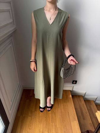 MD Haki V Yaka Keten Elbise