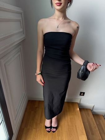 Siyah Straplez Midi Elbise