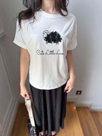 Ekru Yazı & Figür Detaylı T-Shirt