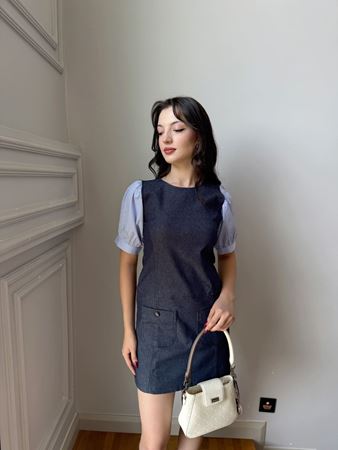 Lacivert Poplin Kol Tensel Jean Elbise