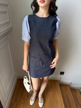 Lacivert Poplin Kol Tensel Jean Elbise