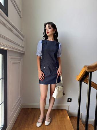Lacivert Poplin Kol Tensel Jean Elbise