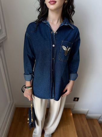 BYMN Lacivert Taşlı Arı Gömlek